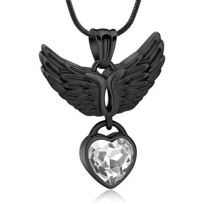 AIWENXI Wings Cremation Jewelry for Ashes Heart Shape Birthstone Urns Necklaces Stainless Steel Lover Ashes Pendant Jewelry Keepsakes Memorial Urns Necklaces for Men Women