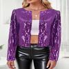 TYNORA Womens Sequin Jackets Long Sleeve Open Front Coat Glitter Short Blazer Casual Coat Party Club Purpke XXL Purple view 4