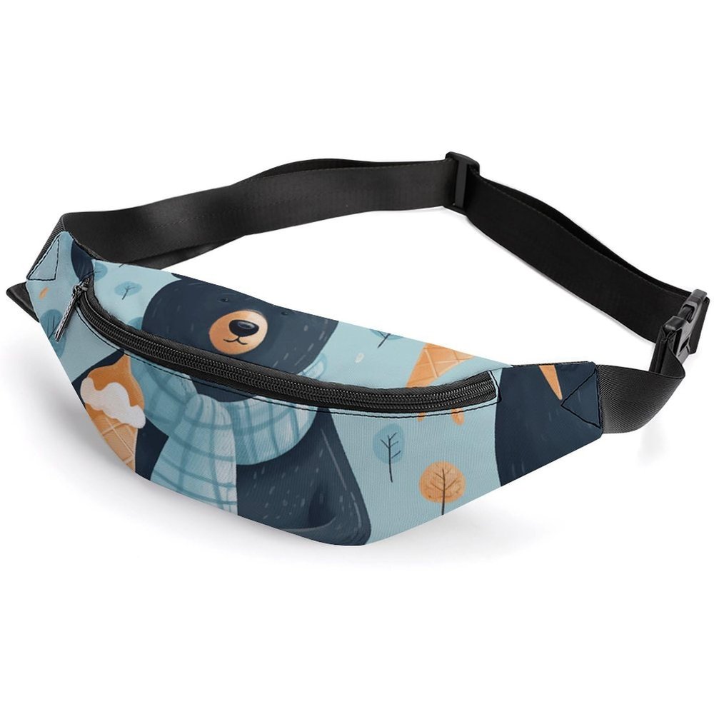 Fanny Pack for Women Men Winter Bear Ice Cream Waist Pack Everywhere Belt Bag Sports Waist Bag with Adjustable Strap Fashion Hip Bum Bag for Traveling Running Workout