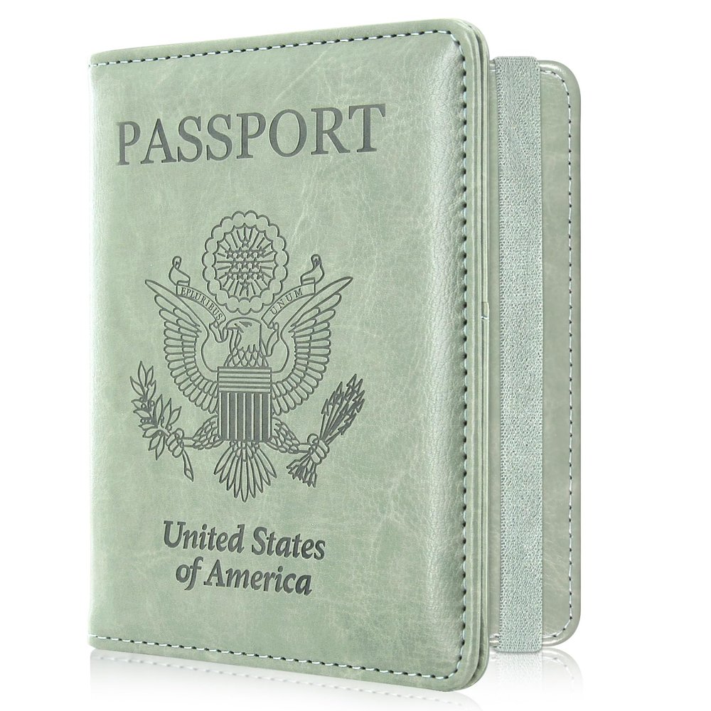 ACdream RFID BLOCKING Passport Holder Travel Wallet, Premium PU Leather Cover Passport Book with Card Holder, Pen Holder, Keep Organization, and Travel Essentials for Women/Men, Agave Green