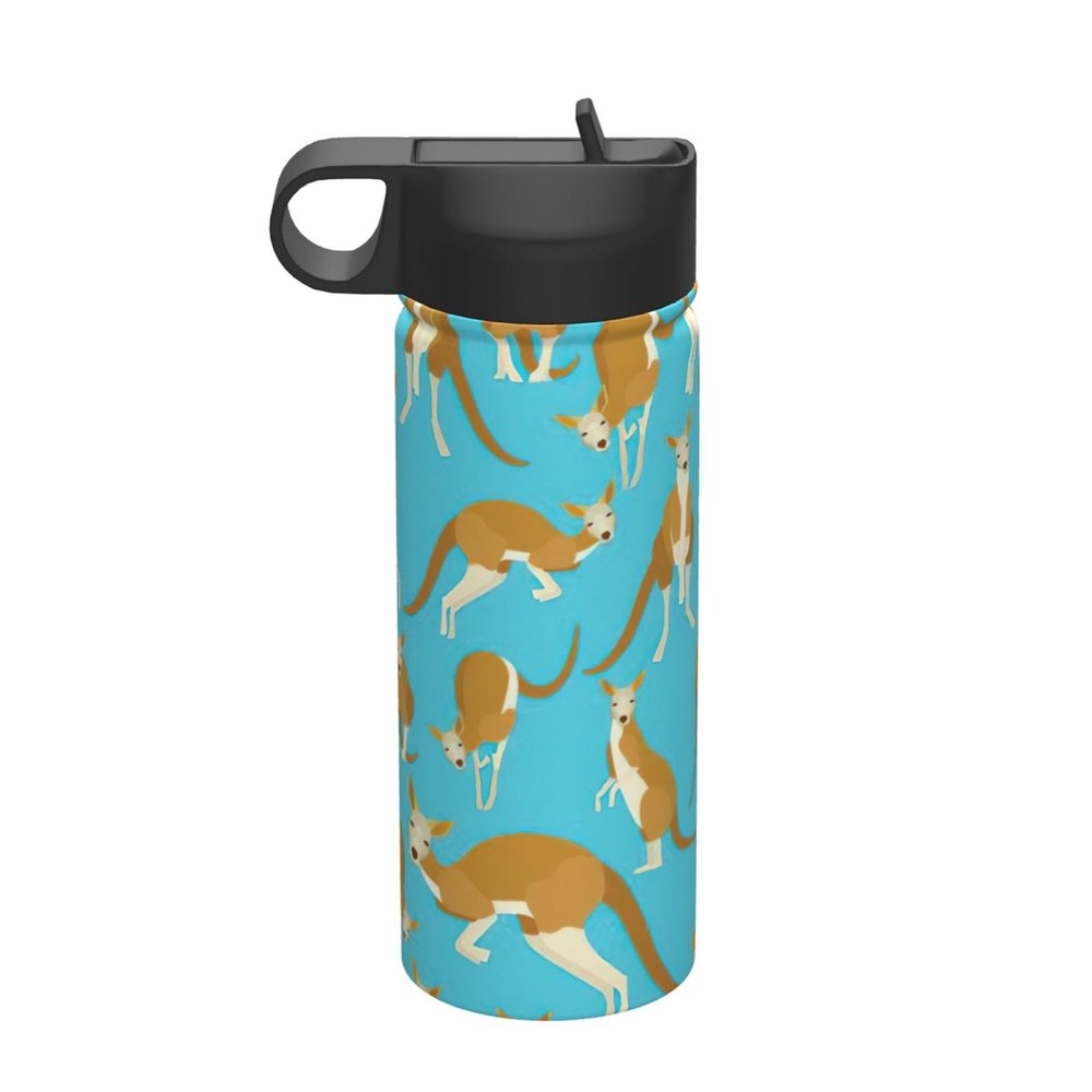 Funny Cartoon Kangaroo Zoo 18oz Insulated Sports Kettle, Outdoor Sport Gym Stainless Steel Water Bottle With Straw Lid