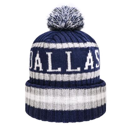Dallas Hat City Football Knit Classic Cuff Winter Beanie Hat with Pom Toque Skull Cap Navy Blue