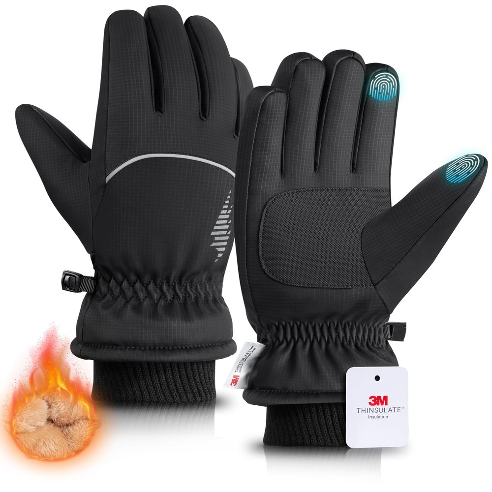 rivmount Waterproof Winter Gloves Women Men, Thermal Ski Gloves for Cold Weather with Warm, Touchscreen, 3M Thinsulate, Windproof for Outdoor, Running, Skiing, Cycling, Working, Snow Size Black S