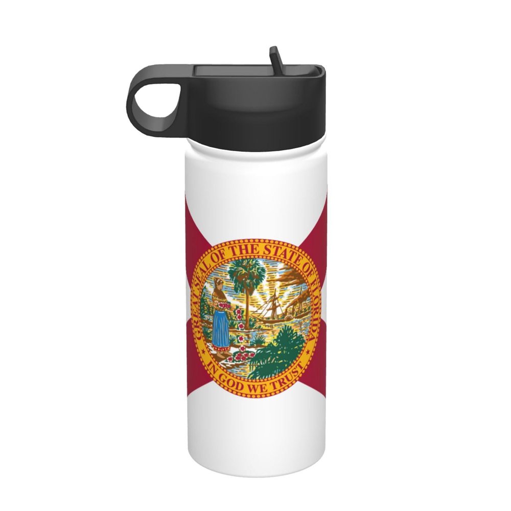 Flag Of Florida 18oz Insulated Sports Kettle, Outdoor Sport Gym Stainless Steel Water Bottle With Straw Lid