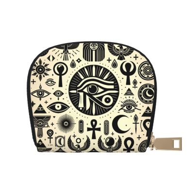 Augenstern Portable Horus-Eye-Pyramid-Moon Pu Leather Card Holder, Waterproof Semi-Circle Wallet With Zipper Closure