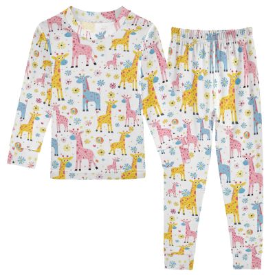 ALAZA Cartoon Giraffe Daisy Flower 2 Piece Pajama Set Long Sleeve Top and Pants Sleepwear Unisex 6Y