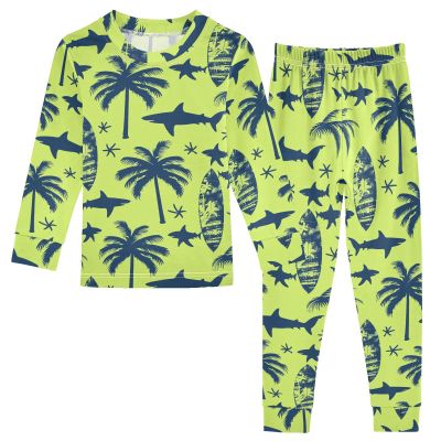 ALAZA Shark Starfish Palm Tree 2 Piece Pajama Set Long Sleeve Top and Pants Sleepwear Unisex 6Y