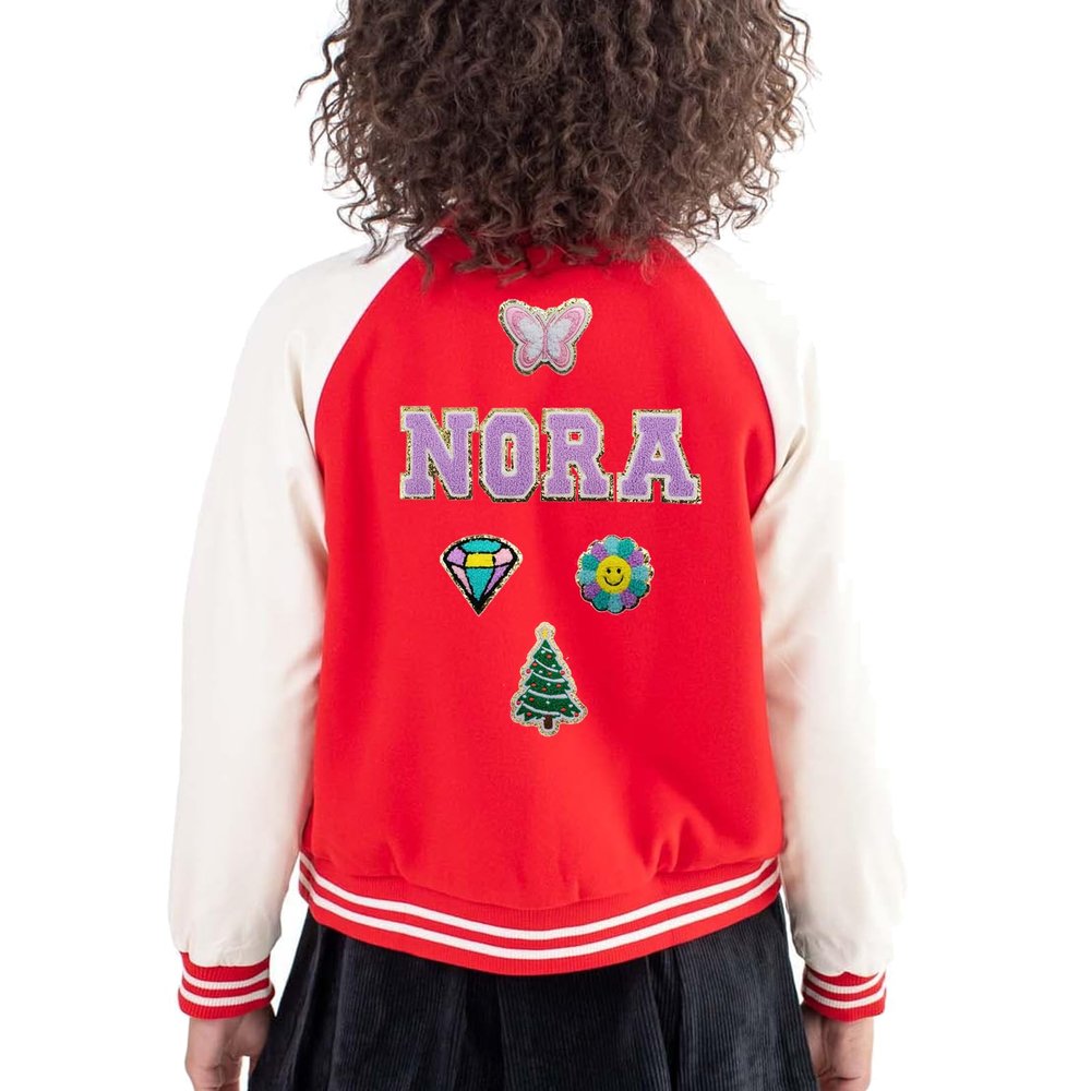 Personalized Girls Varsity Jacket Boys Toddles Kids Custom Name Patch Baseball Jackets for Back To School Birthday Christmas, 3-4T(110cm), Red