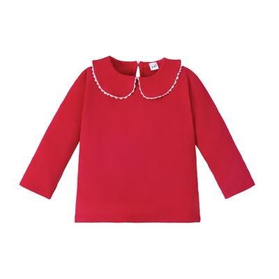 LYSMuch Toddler Baby Girl Long Sleeve Collar Shirt Peter Pan Blouse Lace Undershirt Top Solid Color Clothes5-6T, Red