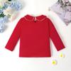 LYSMuch Toddler Baby Girl Long Sleeve Collar Shirt Peter Pan Blouse Lace Undershirt Top Solid Color Clothes5-6T, Red view 3