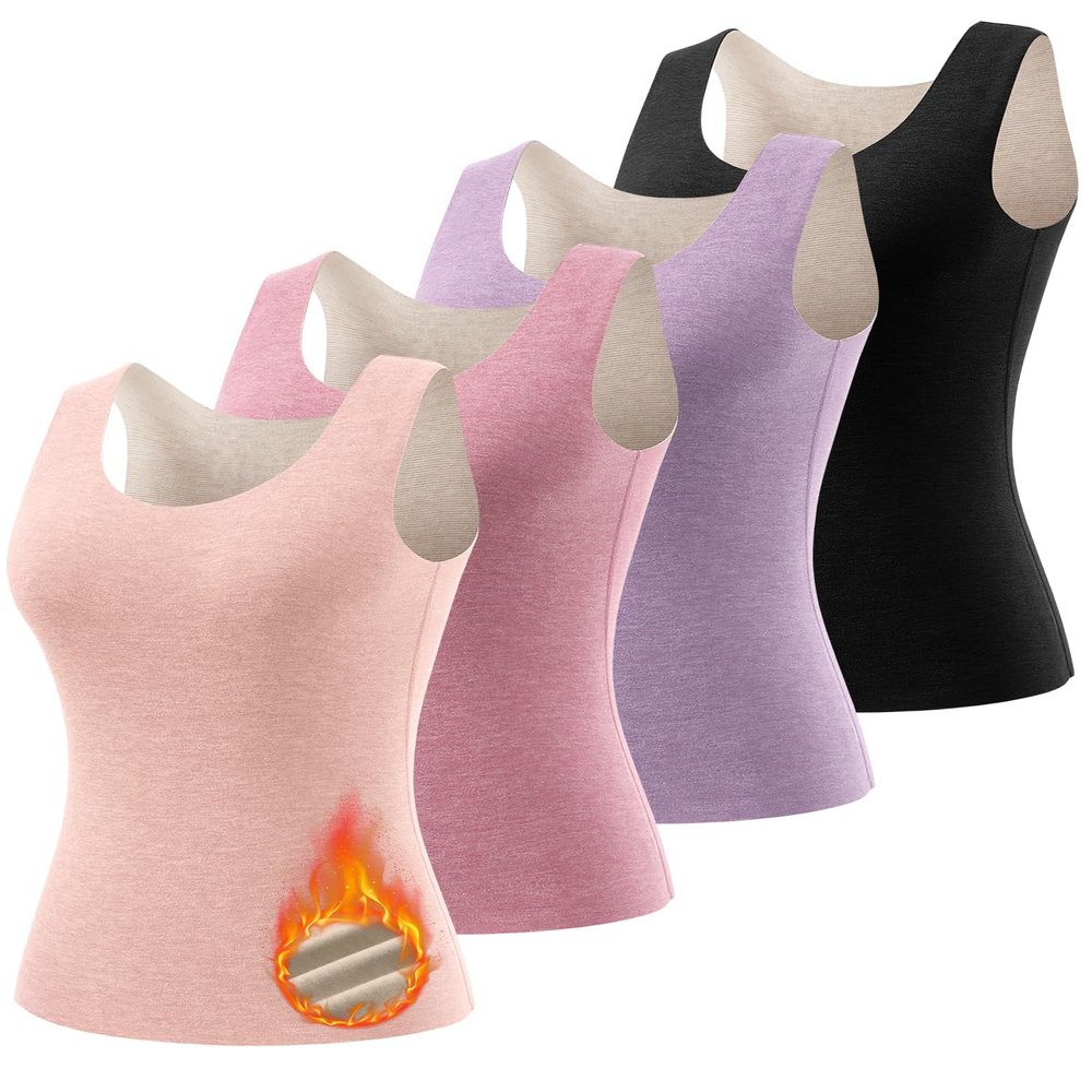 ATTIQOZI Women's Fleece Lined Thermals Underwear Tops Base Layer Tank Top Vest for Cold Weather 4,5Pairs Black/Purple/Pink/Red M