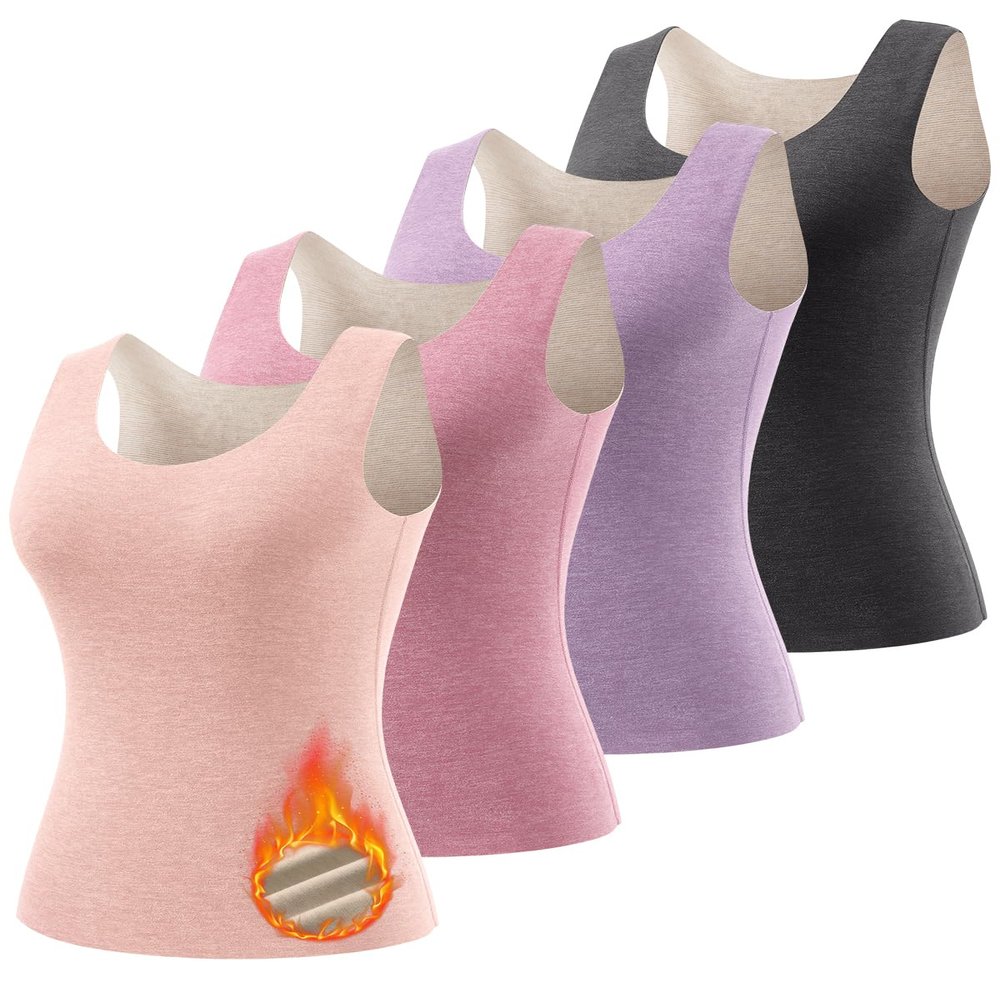 ATTIQOZI Women's Fleece Lined Thermals Underwear Tops Base Layer Tank Top Vest for Cold Weather 4,5Pairs Purple/Gray/Red/Pink L