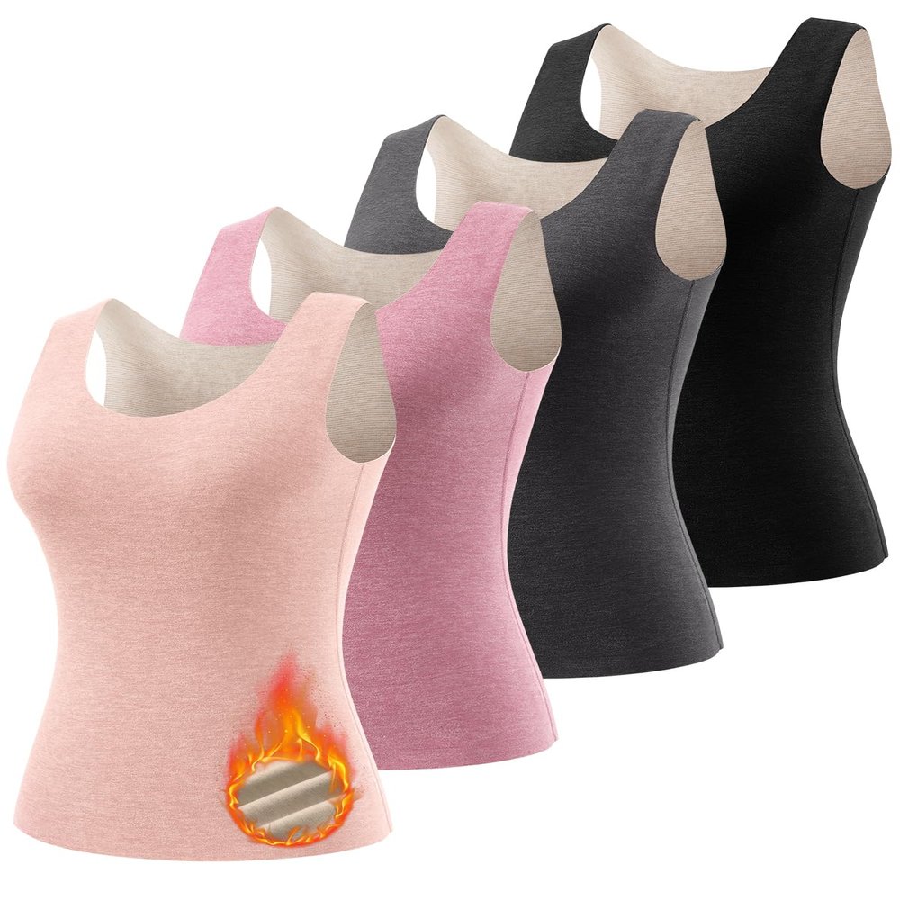 ATTIQOZI Women's Fleece Lined Thermals Underwear Tops Base Layer Tank Top Vest for Cold Weather 4,5Pairs Black/Gray/Pink/Red L