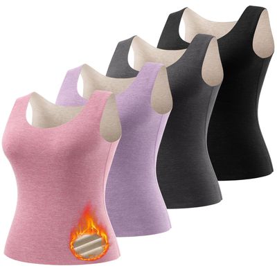 ATTIQOZI Women's Fleece Lined Thermals Underwear Tops Base Layer Tank Top Vest for Cold Weather 4,5Pairs Black/Gray/Purple/Red XL
