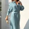 Linen Dress,Women's Long Sleeve Button Down Shirt Dress,Flowy Casual Tunic Shift Slit Maxi Shirt with Pockets (White,3XL) view 4