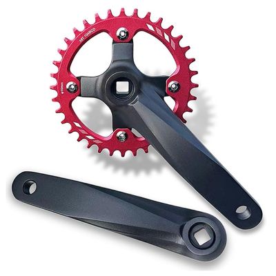 MLIKYRGK 152/165/170MM Mountain Bike Crankset Square Taper Cranksets 104 BCD 32/34/36/38T Single Speed Narrow Wide Chainring Crank Arm Set for 7/-12 Speed Aluminum Alloy(Red,165MM 32T)