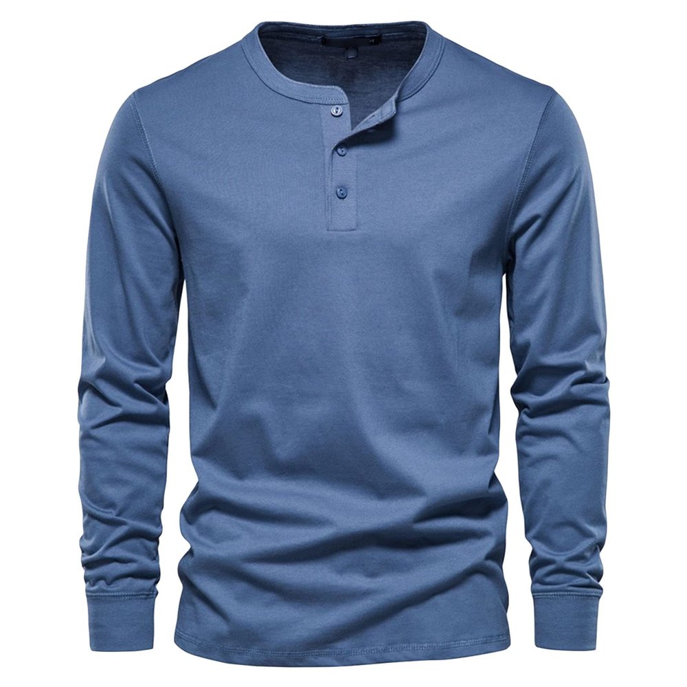 Men Long Sleeve Cotton Henley Shirs Lightweight Casual Soild Button Basic T Shirts Fashion Slim Fit Pullover Top (Medium,Blue 1)
