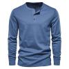 Men Long Sleeve Cotton Henley Shirs Lightweight Casual Soild Button Basic T Shirts Fashion Slim Fit Pullover Top (Medium,Blue 1) view 1