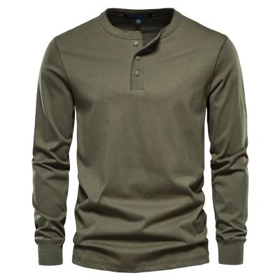 Men Long Sleeve Cotton Henley Shirs Lightweight Casual Soild Button Basic T Shirts Fashion Slim Fit Pullover Top (Medium,Green)