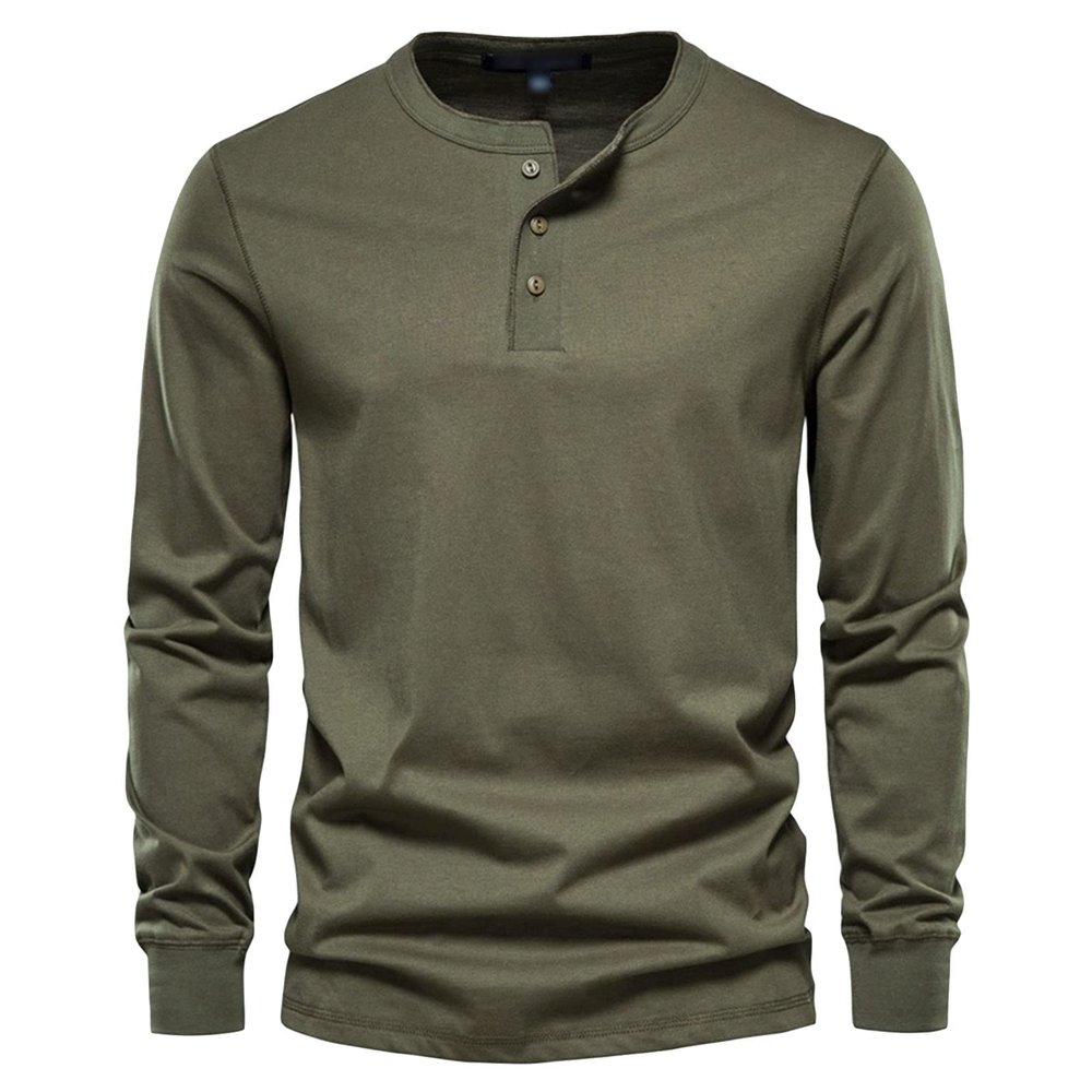 Men Long Sleeve Cotton Henley Shirs Lightweight Casual Soild Button Basic T Shirts Fashion Slim Fit Pullover Top (Medium,Green)