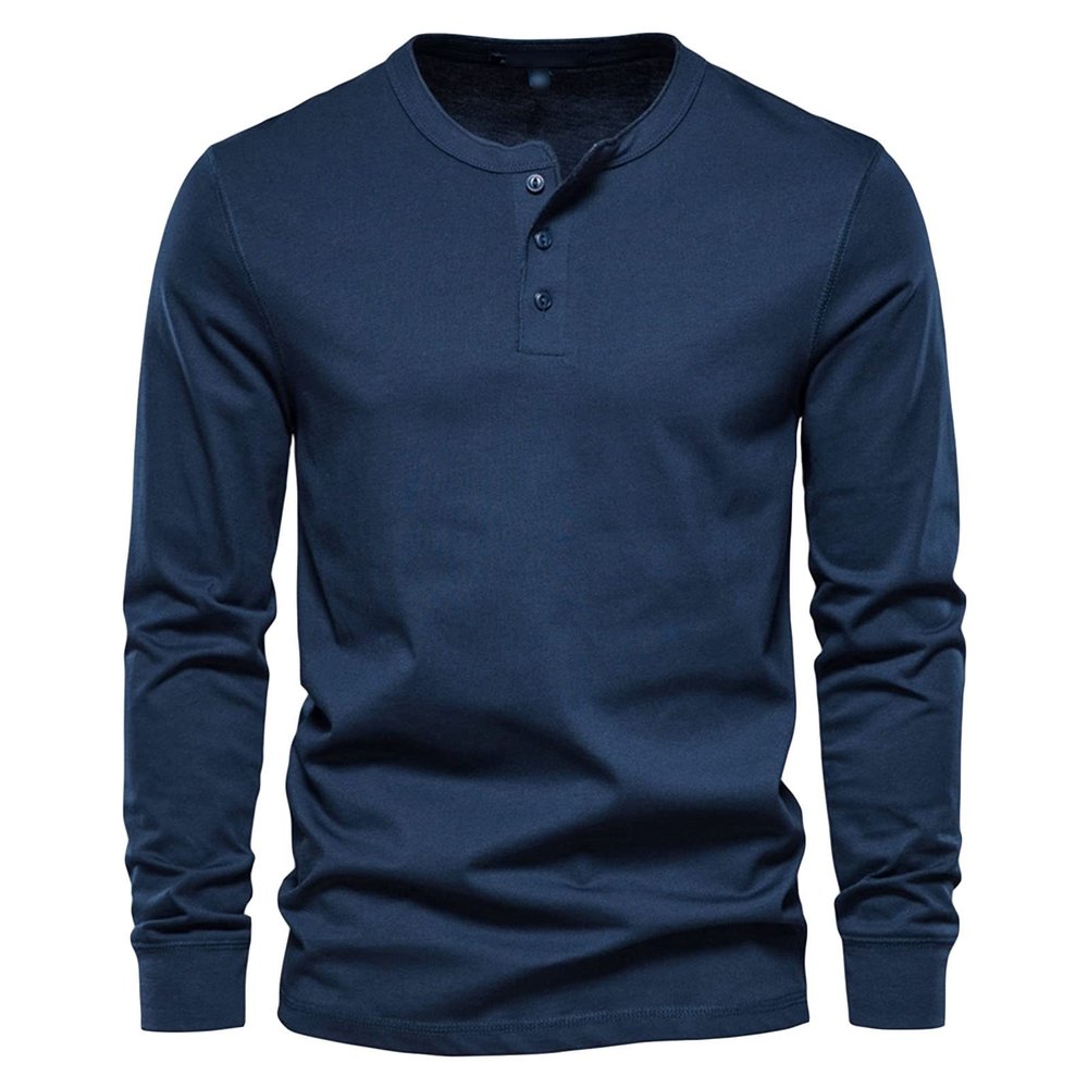 Men Long Sleeve Cotton Henley Shirs Lightweight Casual Soild Button Basic T Shirts Fashion Slim Fit Pullover Top (Medium,Blue 2)