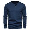 Men Long Sleeve Cotton Henley Shirs Lightweight Casual Soild Button Basic T Shirts Fashion Slim Fit Pullover Top (Medium,Blue 2) view 1