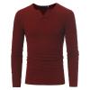 Mens Ribbed Henley T-Shirts Casual Slim Fit Long Sleeve V-Neck Muscle Shirts Lightweight Pullover Sweater (Large,Red) view 1