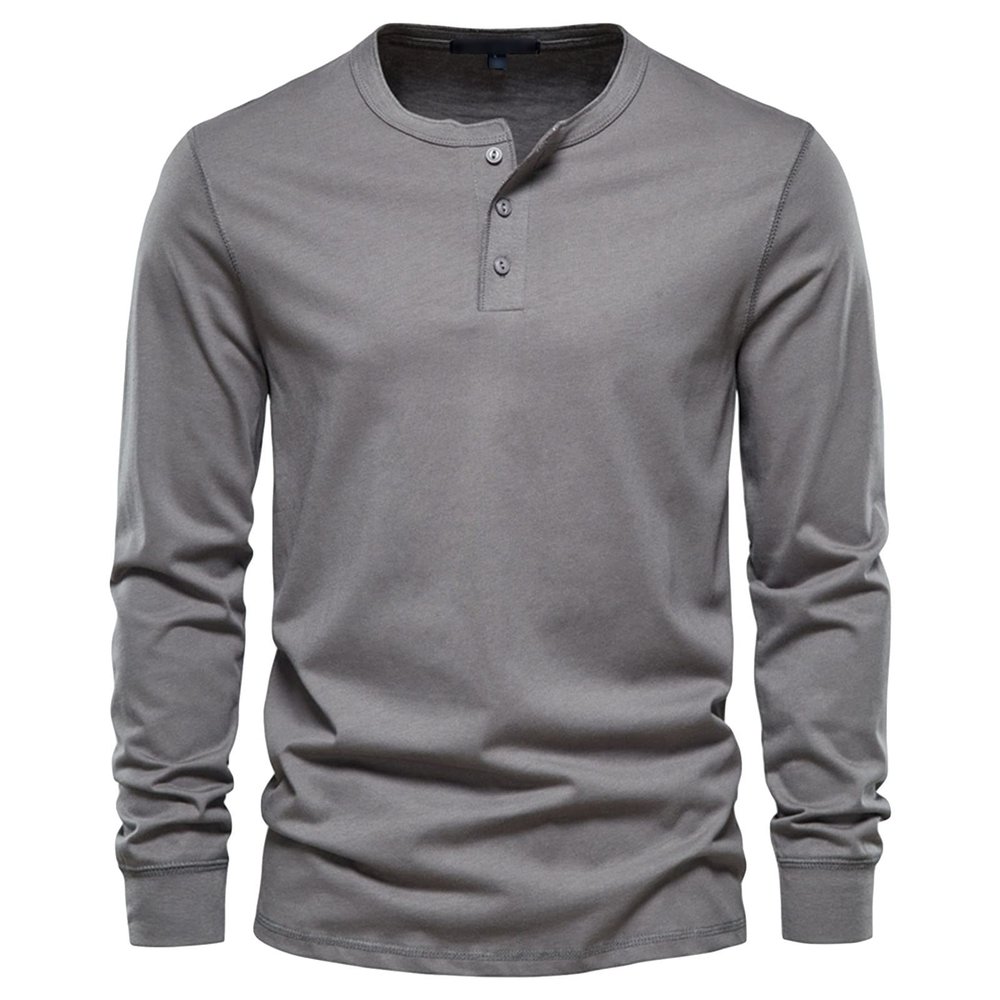 Men Long Sleeve Cotton Henley Shirs Lightweight Casual Soild Button Basic T Shirts Fashion Slim Fit Pullover Top (3X-Large,Dark Grey)