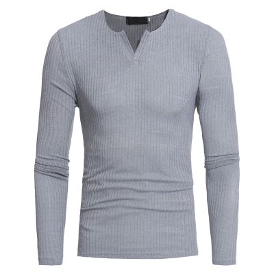 Mens Ribbed Henley T-Shirts Casual Slim Fit Long Sleeve V-Neck Muscle Shirts Lightweight Pullover Sweater (Medium,Grey)