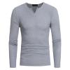 Mens Ribbed Henley T-Shirts Casual Slim Fit Long Sleeve V-Neck Muscle Shirts Lightweight Pullover Sweater (Medium,Grey)