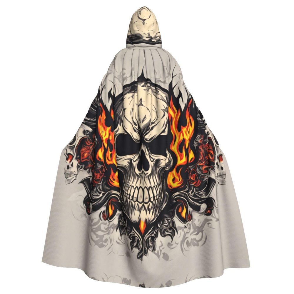 WHJYYXDE fire Skull Printing Halloween hooded cape Hooded Cloak Suitable for cosplay costumes, Christmas parties