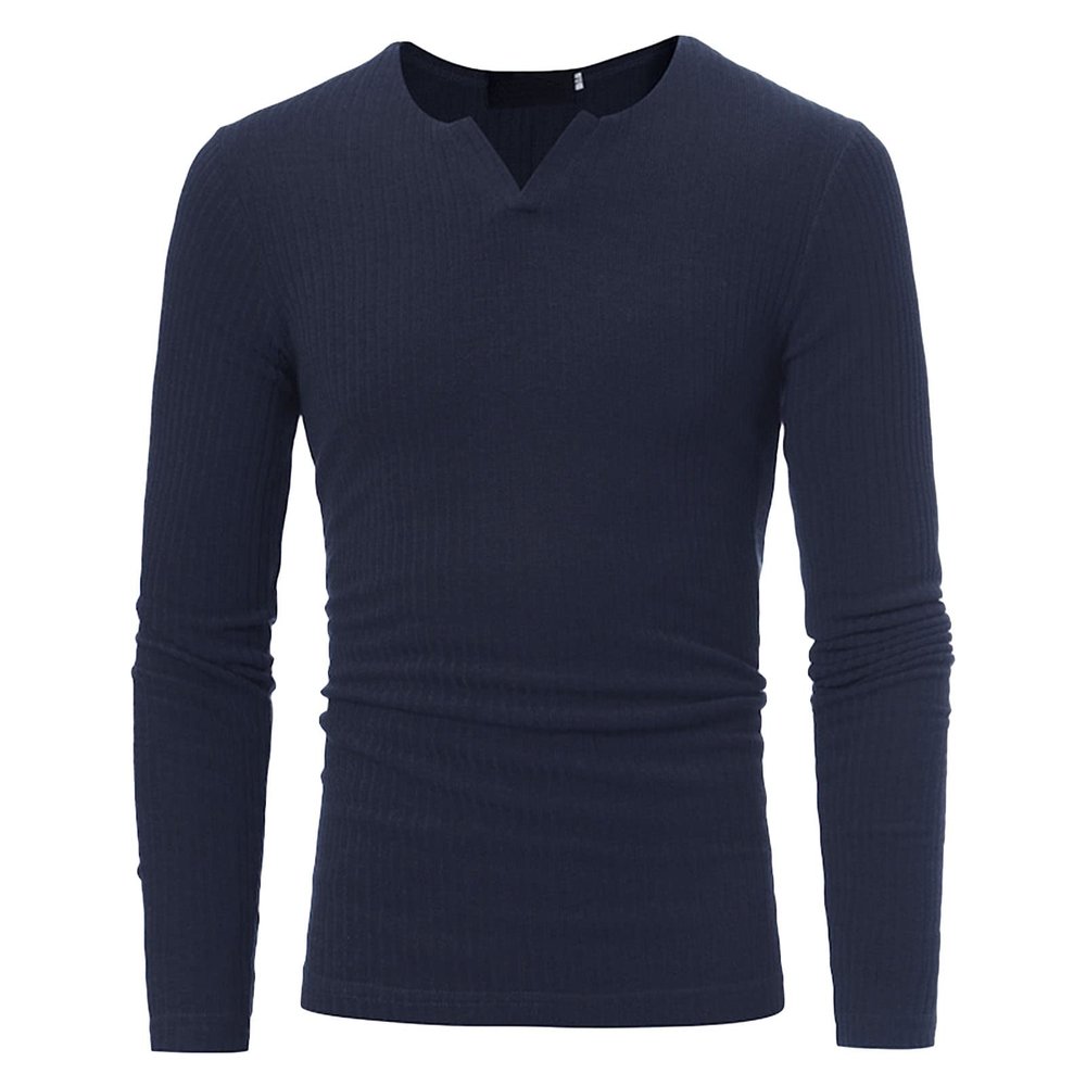 Mens Ribbed Henley T-Shirts Casual Slim Fit Long Sleeve V-Neck Muscle Shirts Lightweight Pullover Sweater (Large,Dark Grey)
