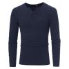 Mens Ribbed Henley T-Shirts Casual Slim Fit Long Sleeve V-Neck Muscle Shirts Lightweight Pullover Sweater (Large,Dark Grey)