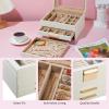 COBOXOY 3 -Layer Jewelry Box with Glass Lid, 2 Drawers Jewelry Organizer for Big and Small Jewelry Storage, Gifts for Women, Girls, Mom, Birthday (White) view 2