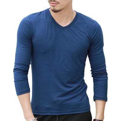 Mens V-Neck Long Sleeve T-Shirts Slim Fit Casual Thermal Workout Shirts Lightweight Soft Baseball Pullover Tops (3X-Large,Dark Blue)
