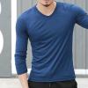Mens V-Neck Long Sleeve T-Shirts Slim Fit Casual Thermal Workout Shirts Lightweight Soft Baseball Pullover Tops (3X-Large,Dark Blue) view 2