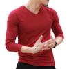 Mens V-Neck Long Sleeve T-Shirts Slim Fit Casual Thermal Workout Shirts Lightweight Soft Baseball Pullover Tops (3X-Large,Red) view 1