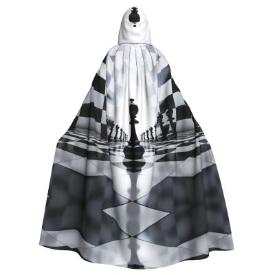 WHJYYXDE Black White Chess Checkerboard Printed Halloween hooded cape Hooded Cloak Suitable for cosplay costumes, Christmas parties