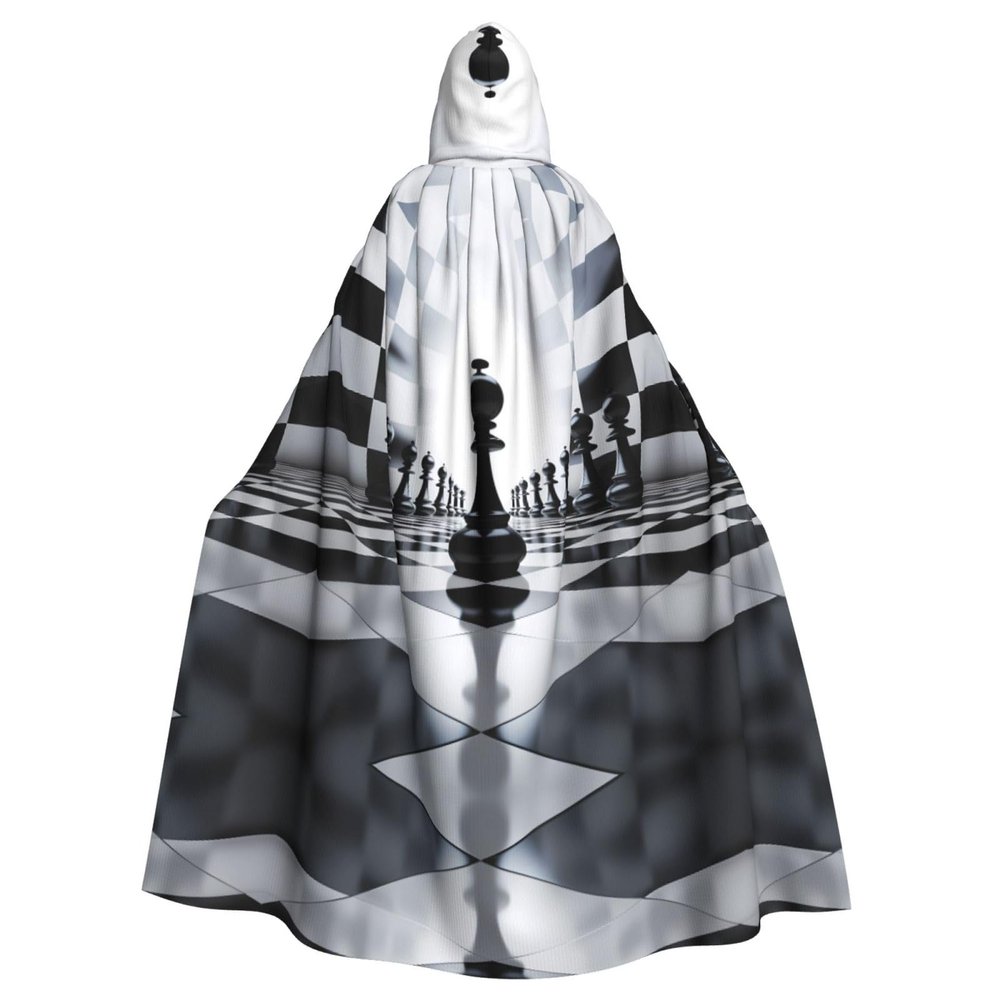 WHJYYXDE Black White Chess Checkerboard Printed Halloween hooded cape Hooded Cloak Suitable for cosplay costumes, Christmas parties