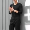 Mens V-Neck Long Sleeve T-Shirts Slim Fit Casual Thermal Workout Shirts Lightweight Soft Baseball Pullover Tops (Large,Black) view 2