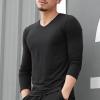 Mens V-Neck Long Sleeve T-Shirts Slim Fit Casual Thermal Workout Shirts Lightweight Soft Baseball Pullover Tops (Large,Black) view 3