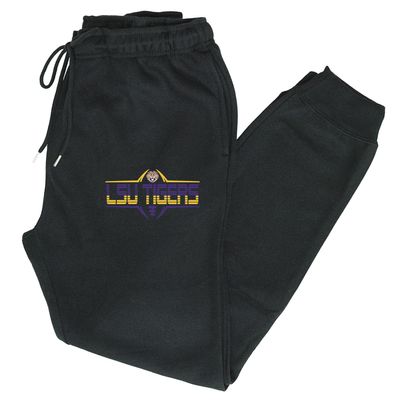 CornBorn LSU Jogger Sweatpants - Premium Fleece Striped Tigers Football Laces - Black - XL