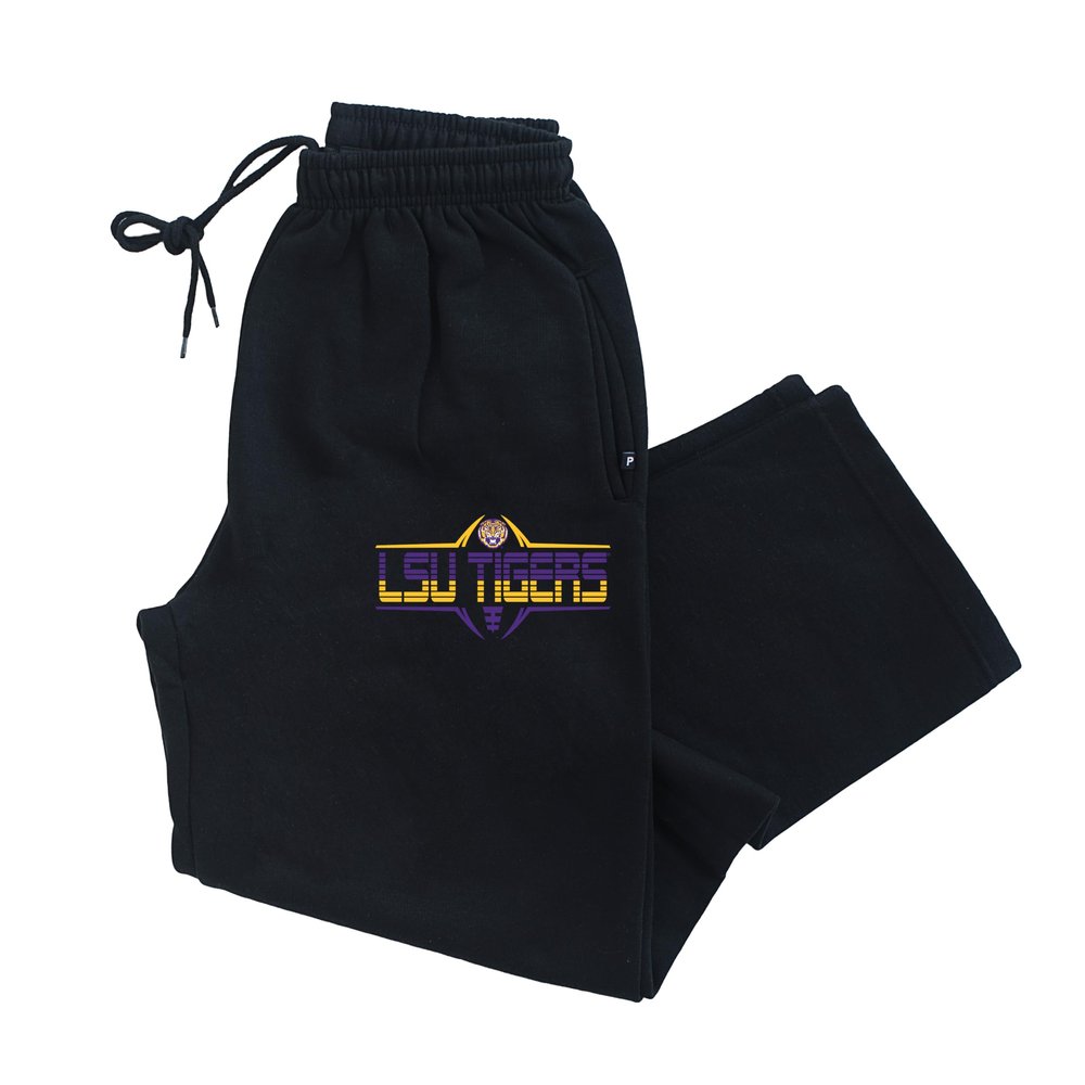 CornBorn LSU Tigers Sweatpants - Premium Fleece Striped Tigers Football Laces - Black - Small