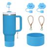 5 PCS Stanley Cup Accessories - Including Water Bottle Silicone Cup Boot for 30/40 oz Tumbler with Handle, 0.4in (10mm) Straw Toppers, Cute Handle Charms (Blue) view 1
