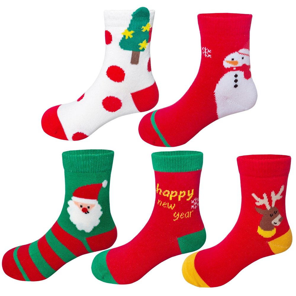 Hyiideong Christmas Socks for Boys Girls in Bulk 5 Pairs Xmas Socks for Unisex Toddler Baby Kids Holiday Festival Socks 5 Pack B 5-7 Years