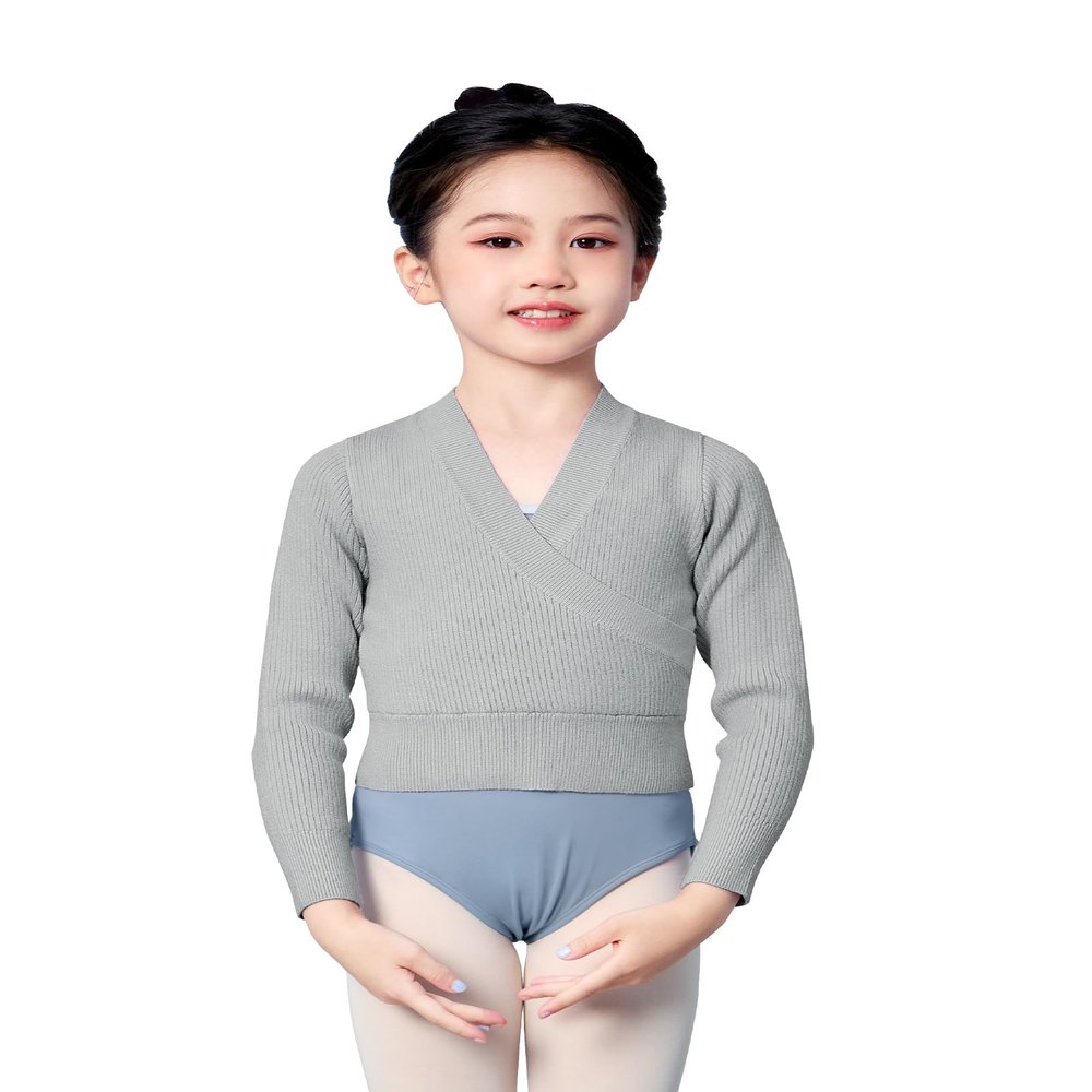 DanceDaily Girls Pullover Dance Sweater Long Sleeve Ballet Sweater Soft Wrap Dance Tops Warm up Core Yarn Sweater