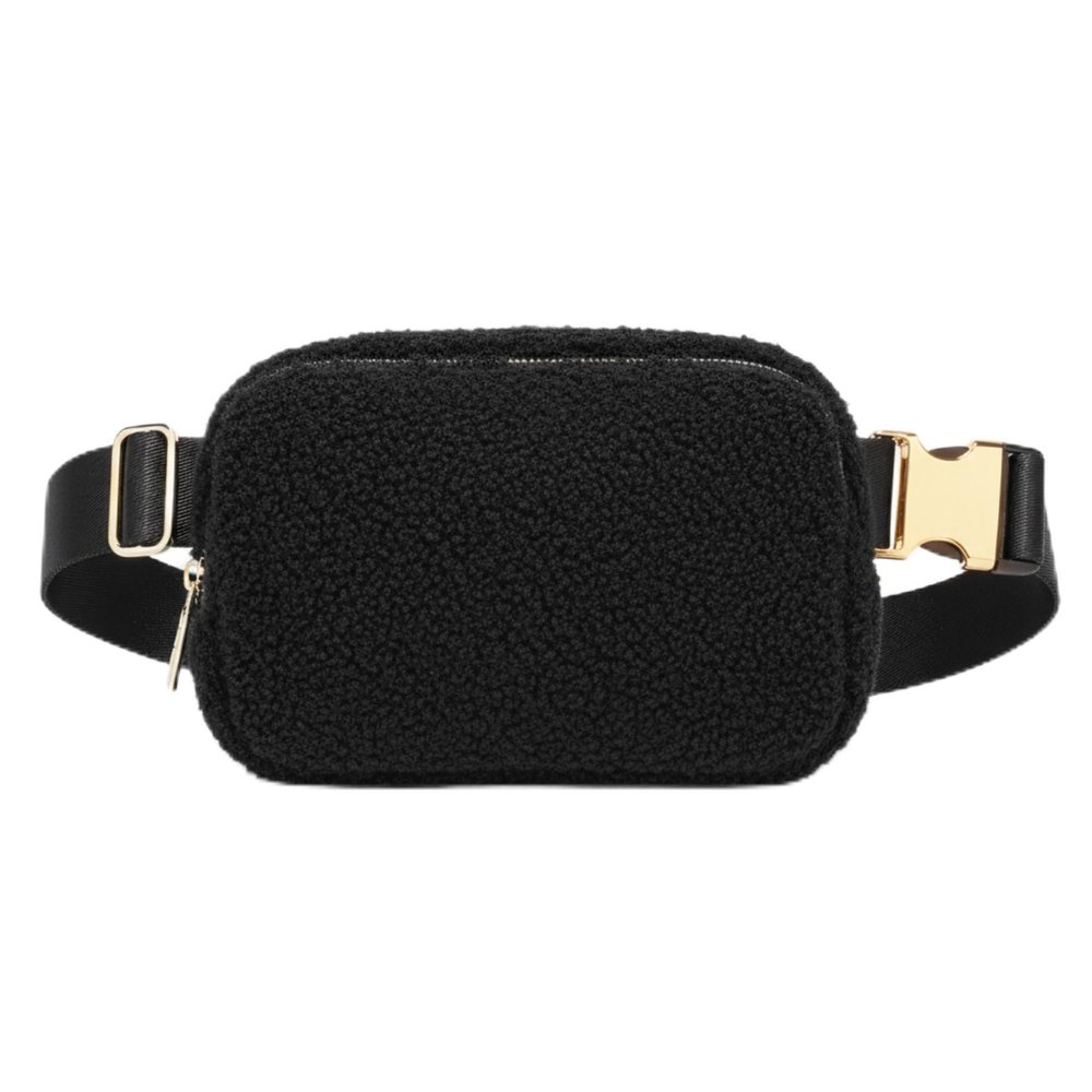 FORZAROCKET Plus Size Sherpa Fanny Pack | XL Extended Strap 70" | Gold Hardware | Women Fleece Crossbody Belt Bag