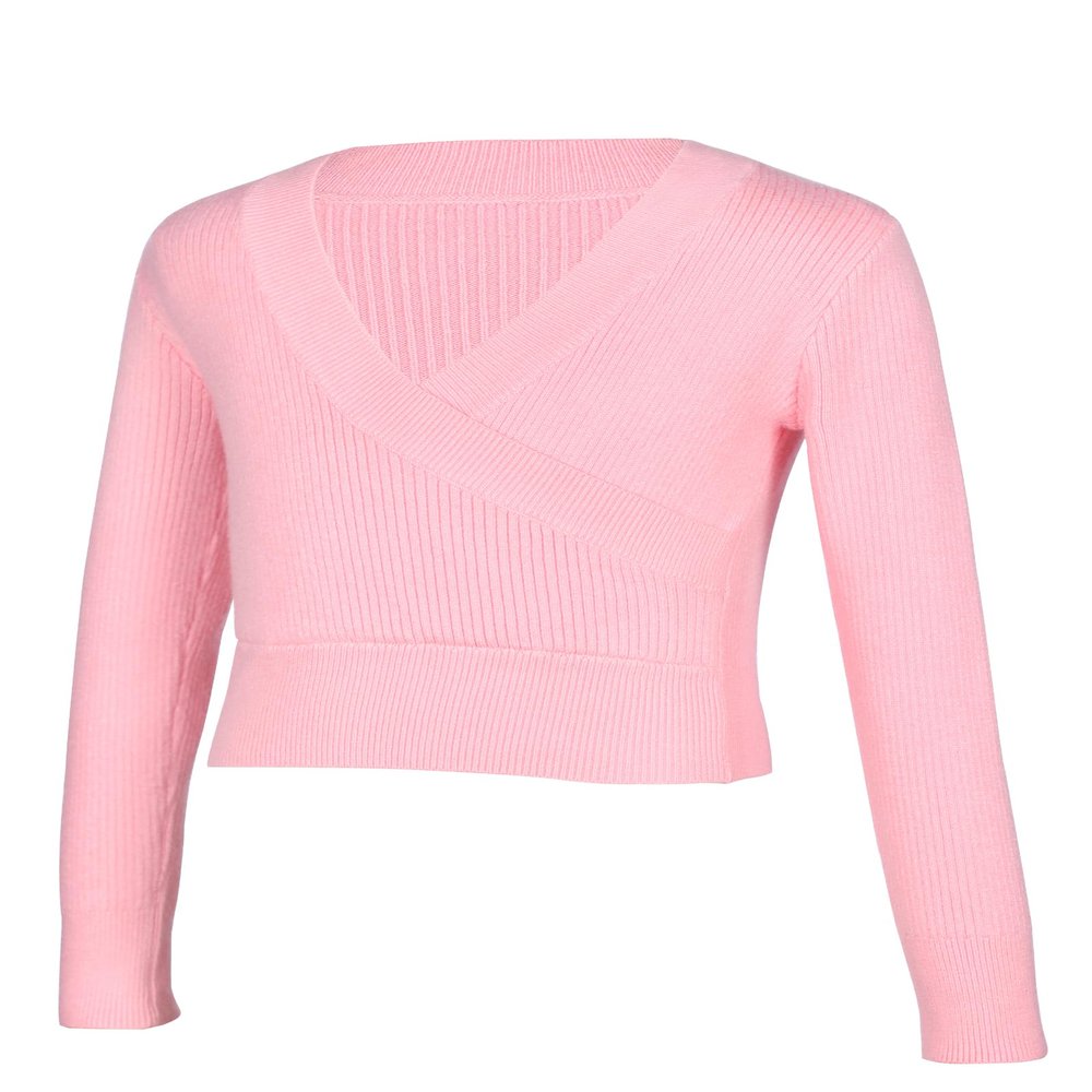 DanceDaily Pull on Dance Sweater for Girls Pink Ballet Sweater Kids Long Sleeve Dance Tops Soft Sweater for Dancing Winter