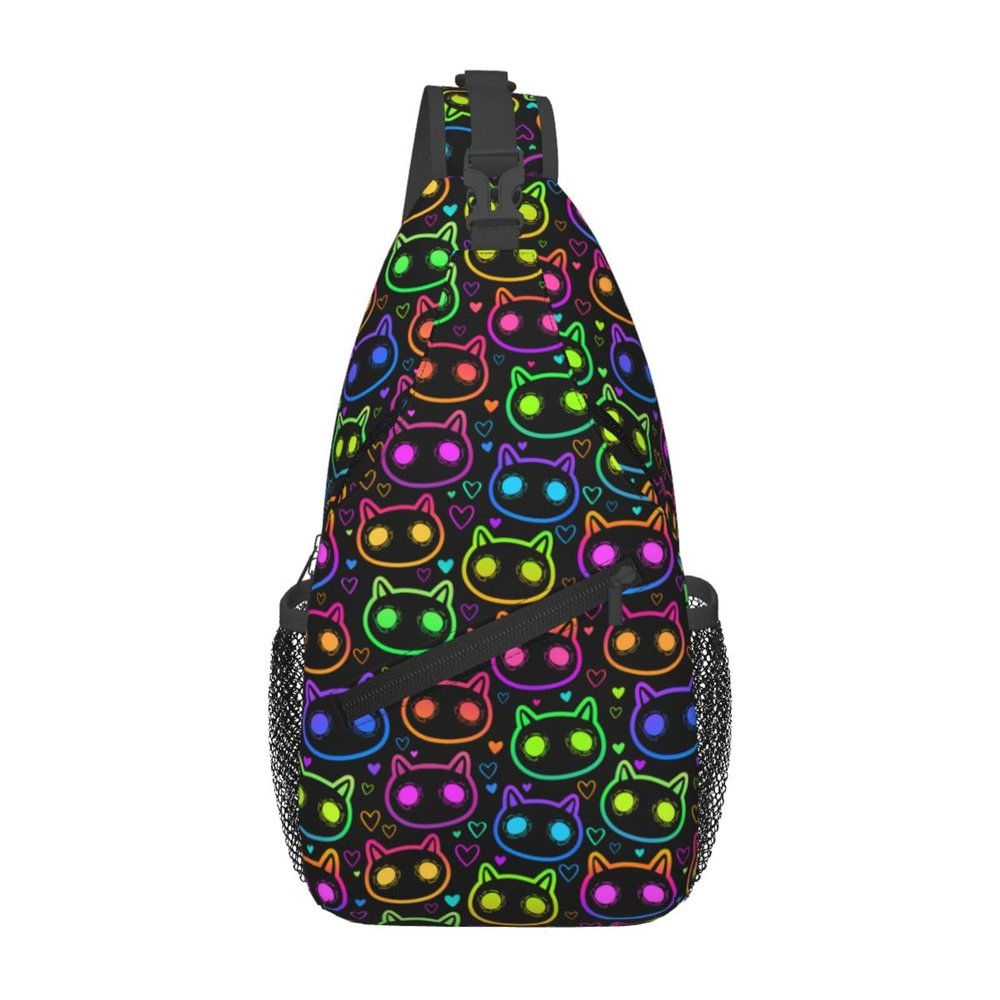 Krirteh Halloween Sling Bag For Women Men Bright Cartoon Cat Chest Bag Adjustable Crossbody Shoulder Bag Sling Backpack Casual Daypack