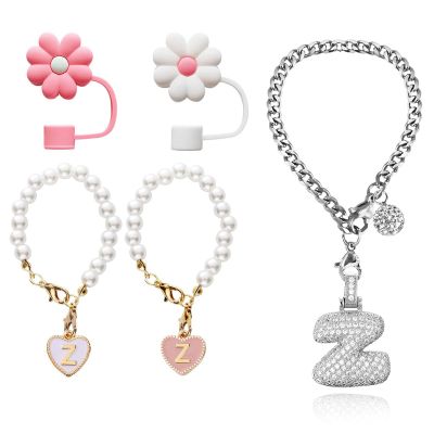 Cup Charms for Stanley Handle- Letter Charms Accessories for Stanley Handle 40 Oz Tumblers Gold Initial Keychain Water Bottle Cup with Diamond Glitter Jewelry Personalized Decorations